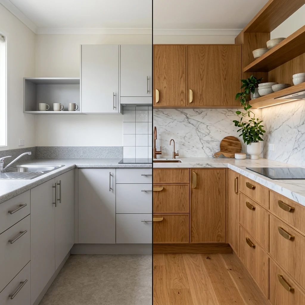 Luxury vs budget interior design comparison — material quality and finish levels