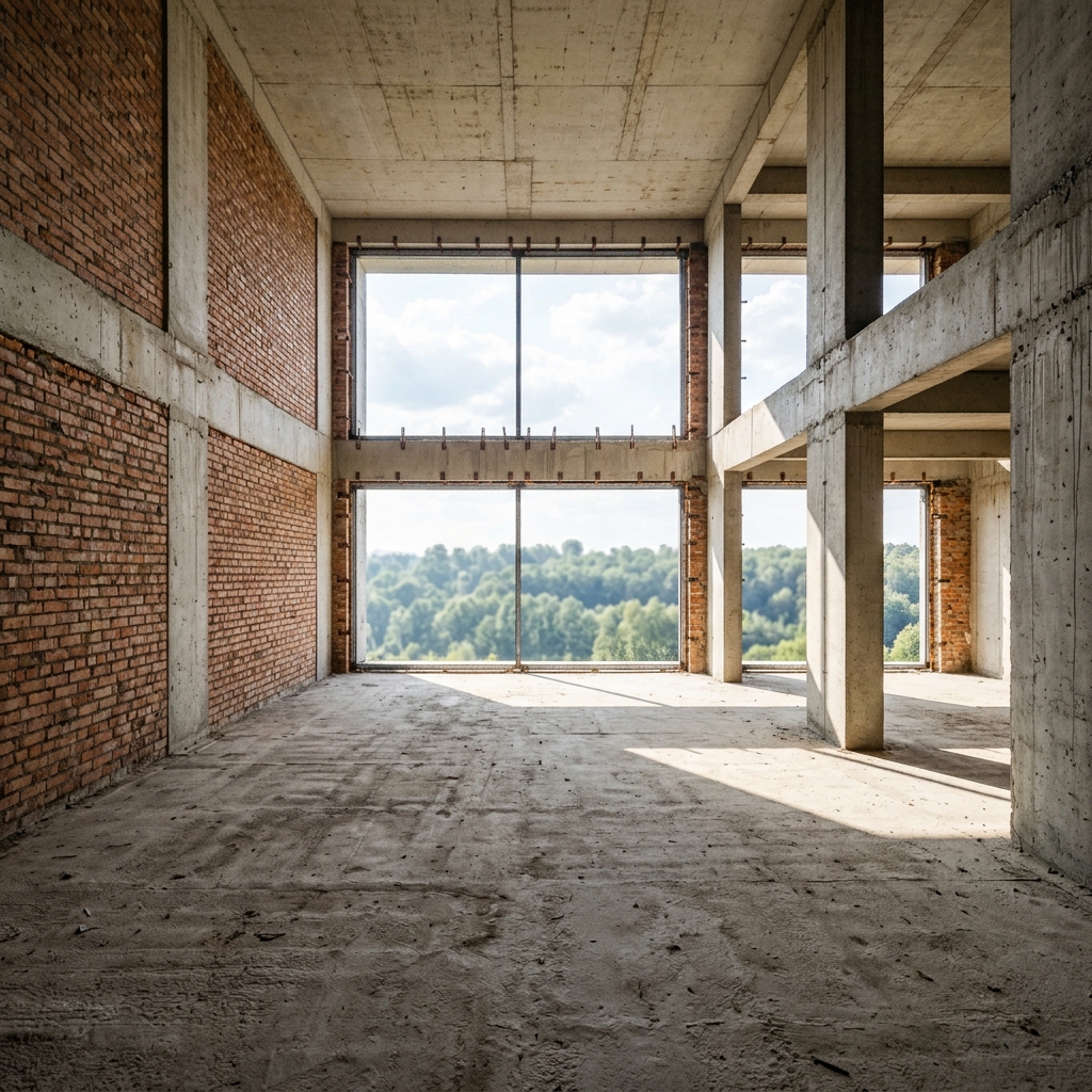 Raw architectural concrete residential structure under construction