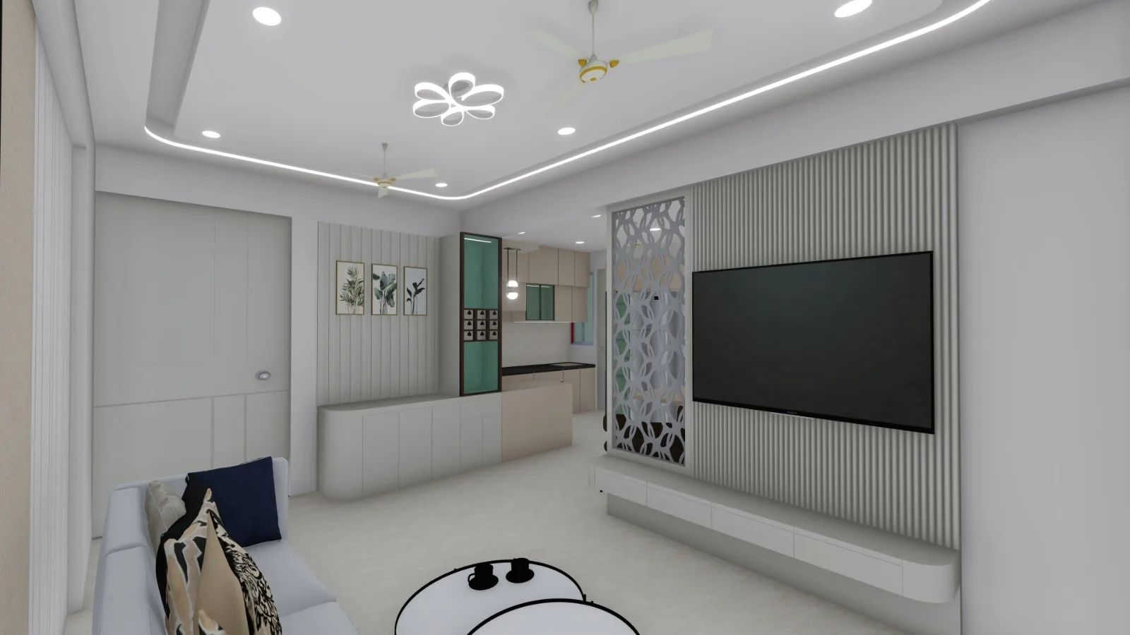 Aavartak Residential Interior - Balcony Lounge & Green Partition