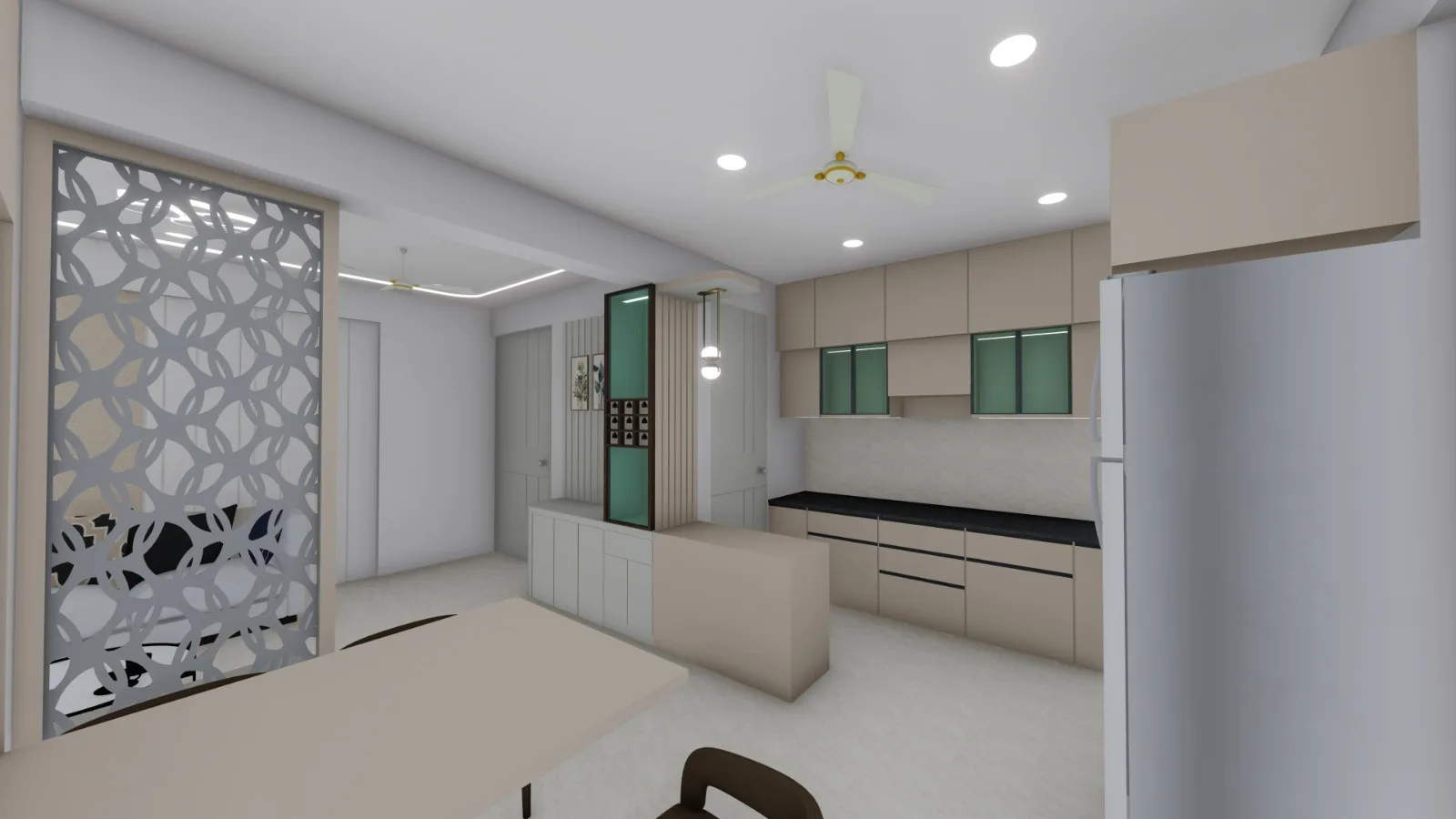 Aavartak Residential Interior - Custom Pooja Unit & Teak Trim